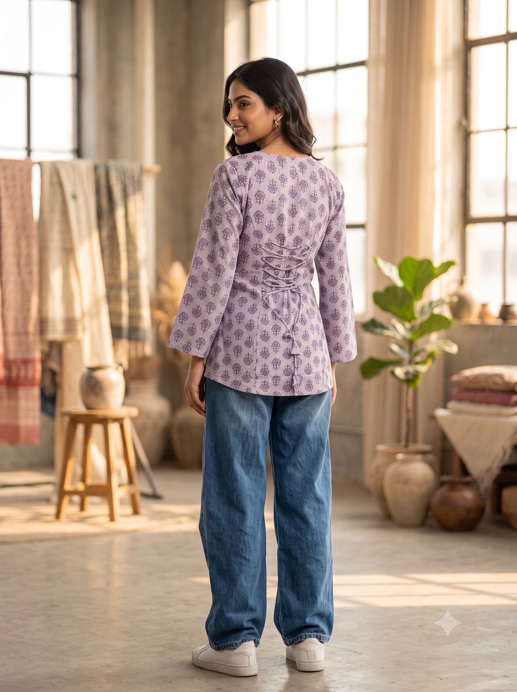 Lavender Lotus Print Short Kurti