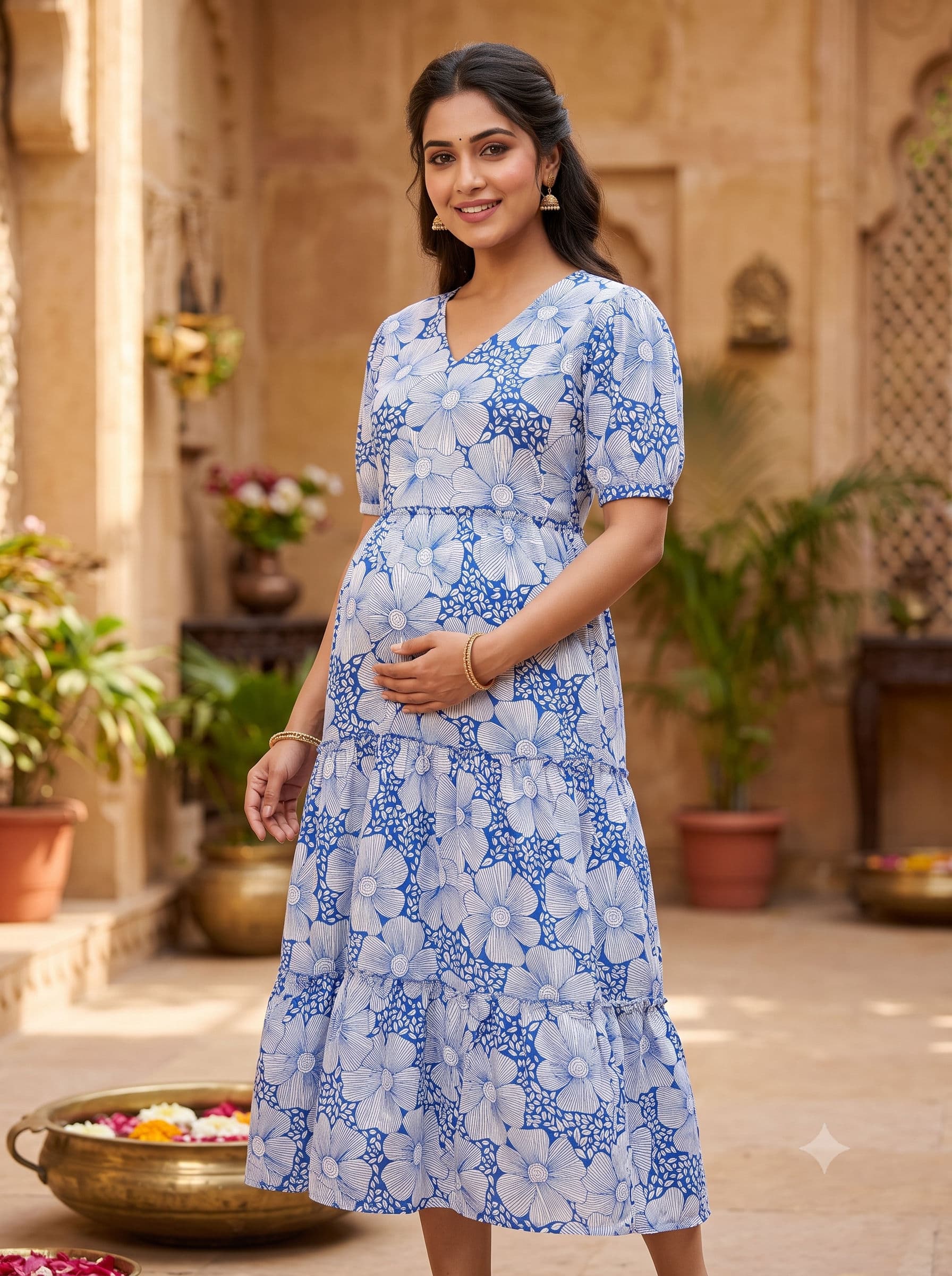 Light Floral Frock Style Maternity Kurti