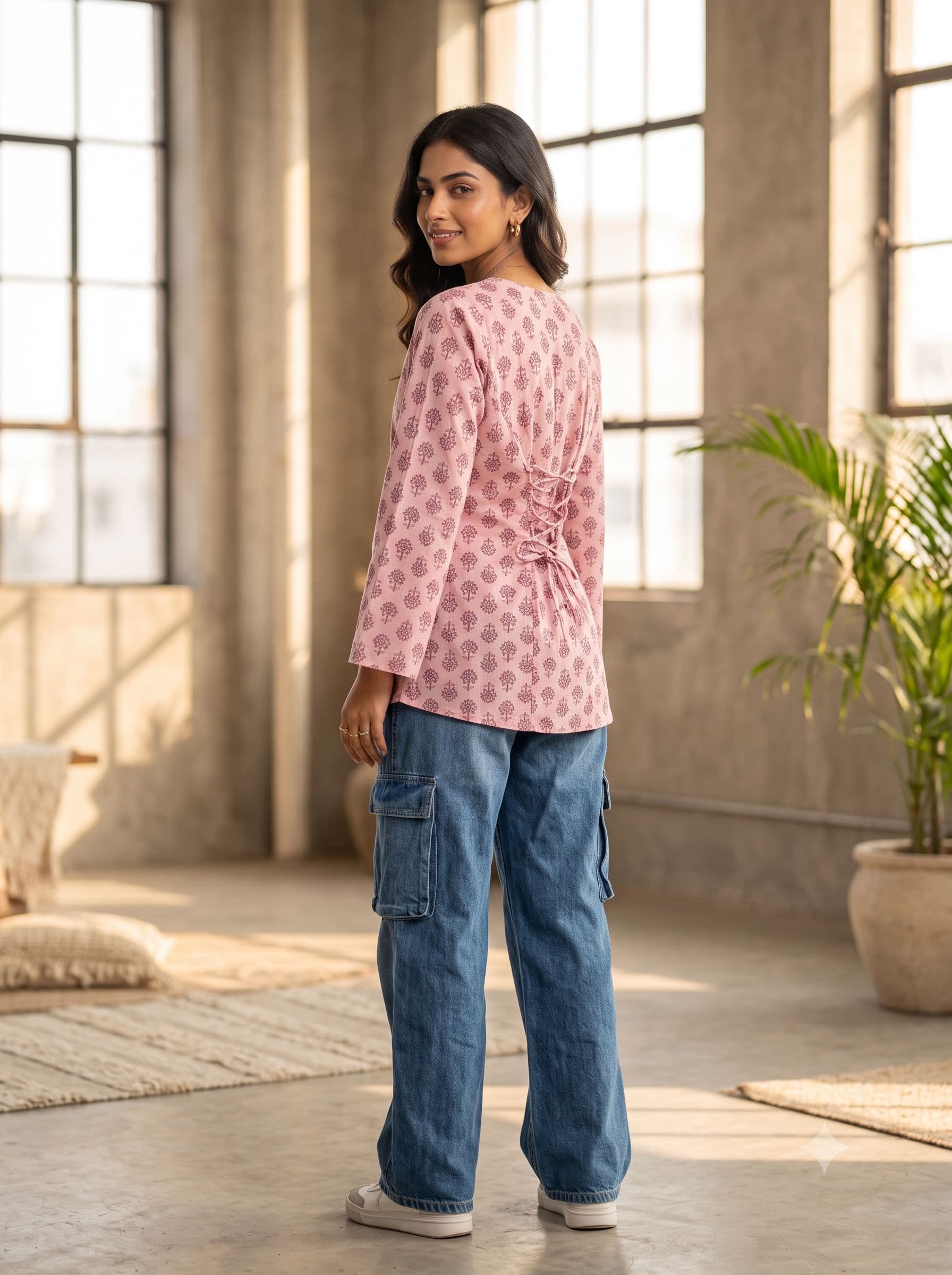 Blush Lotus Print Short Kurti