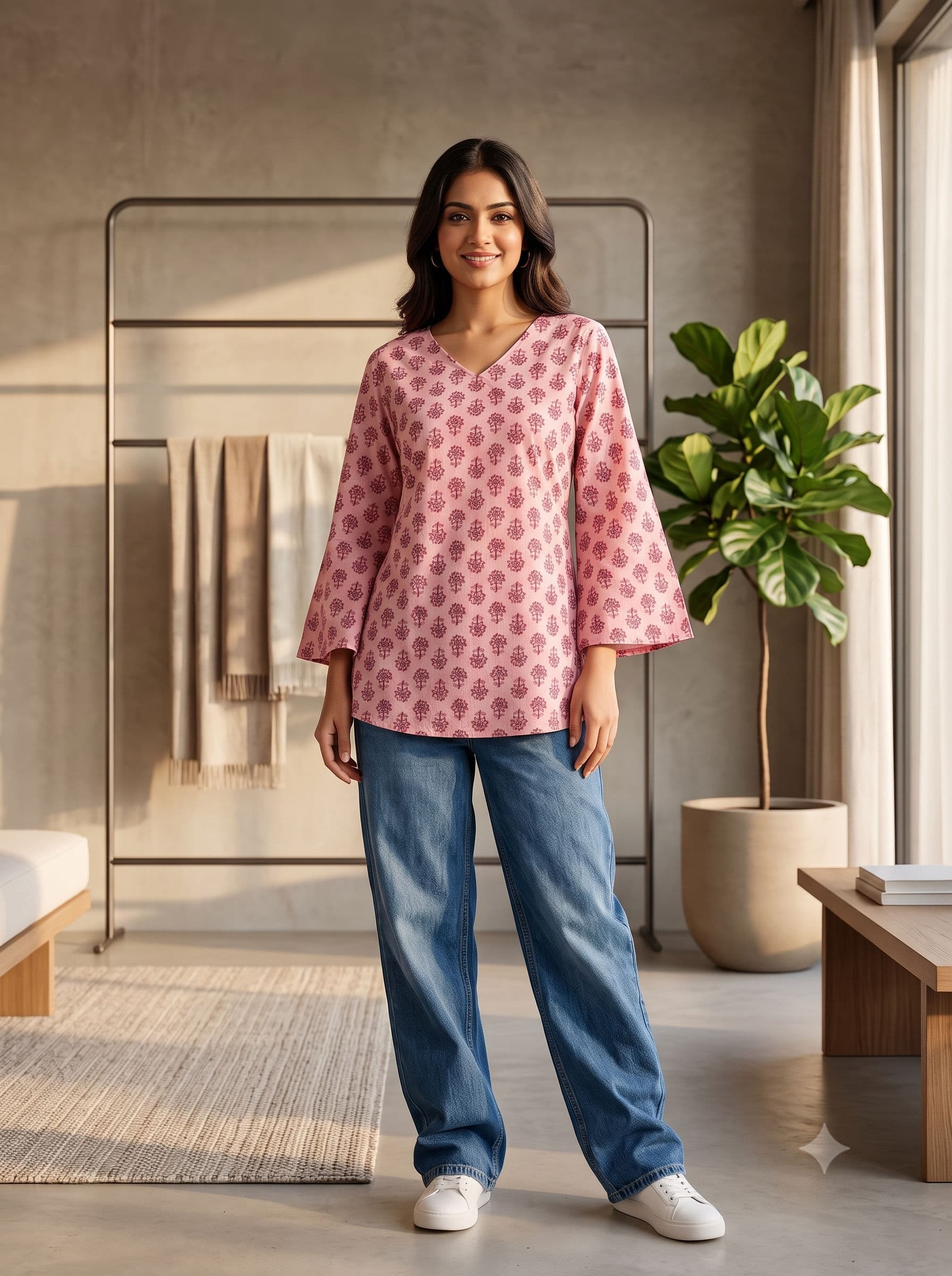 Blush Lotus Print Short Kurti — Blush
