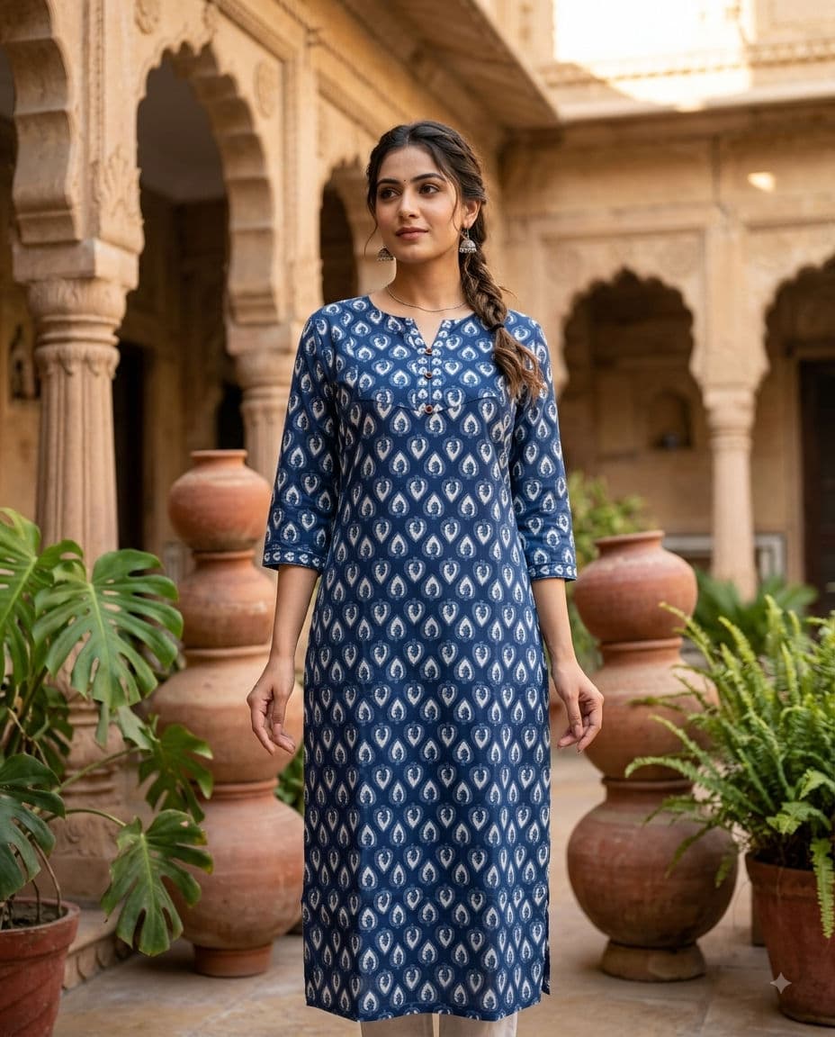 indigo printed jaipuri cotton kurti