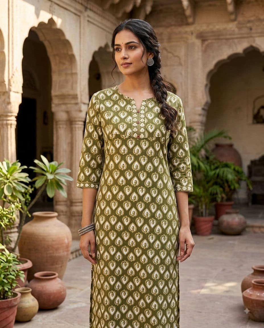 indigo printed jaipuri cotton kurti — Mehandi
