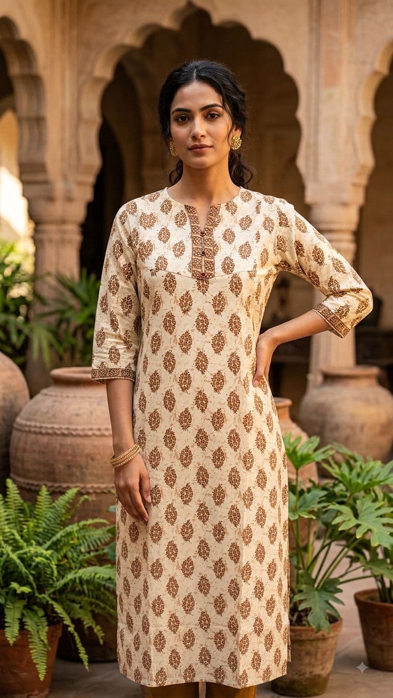 Off white based bush printed kurti