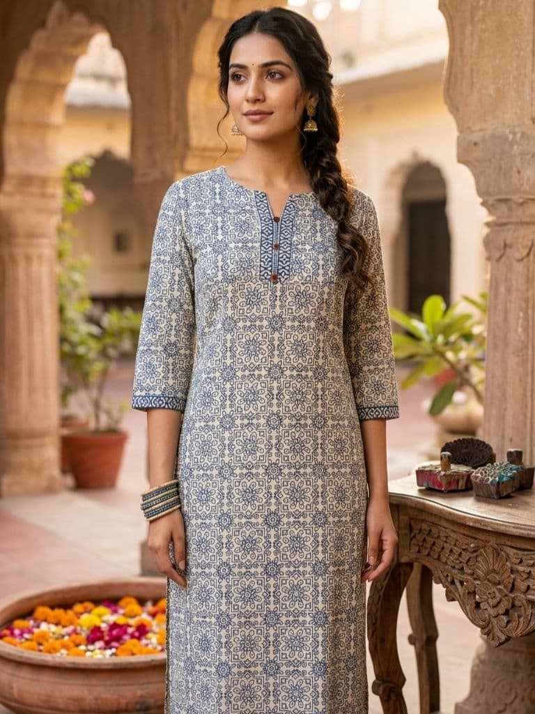 Ethnic printed kurti — Blue