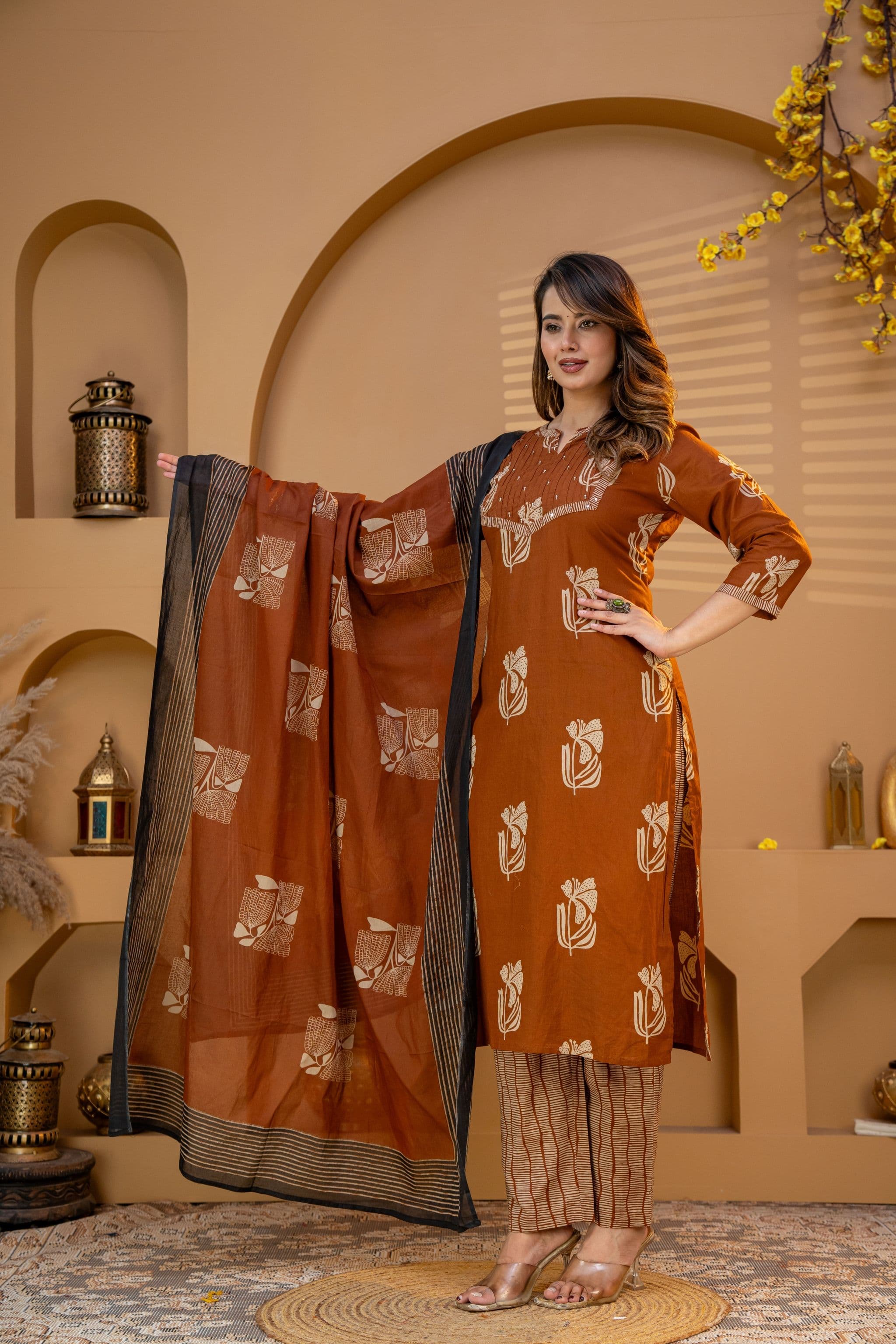 Deep Rust Embroidered three piece set — Rust