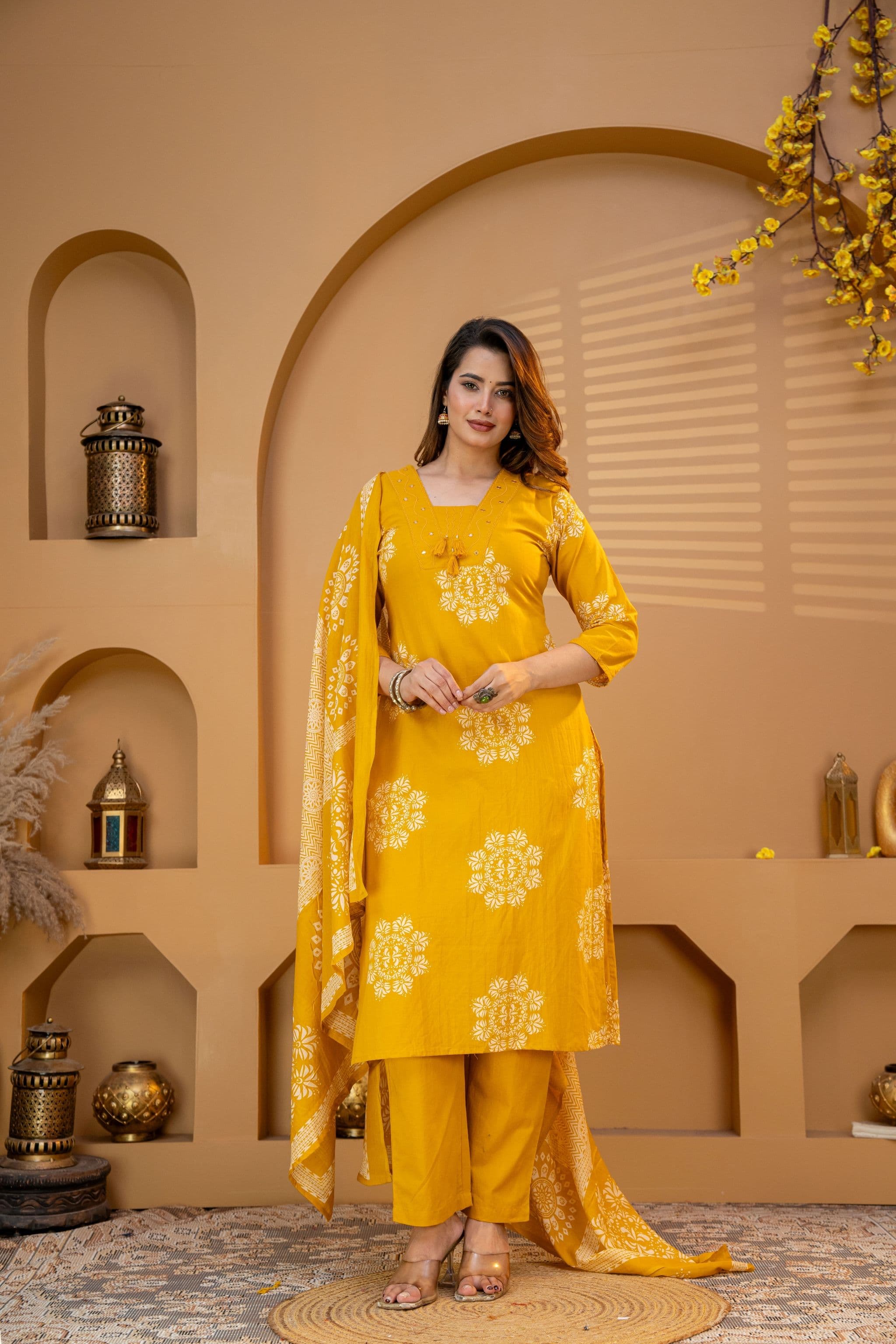 Mango color ethnic printed three pc set — Mango
