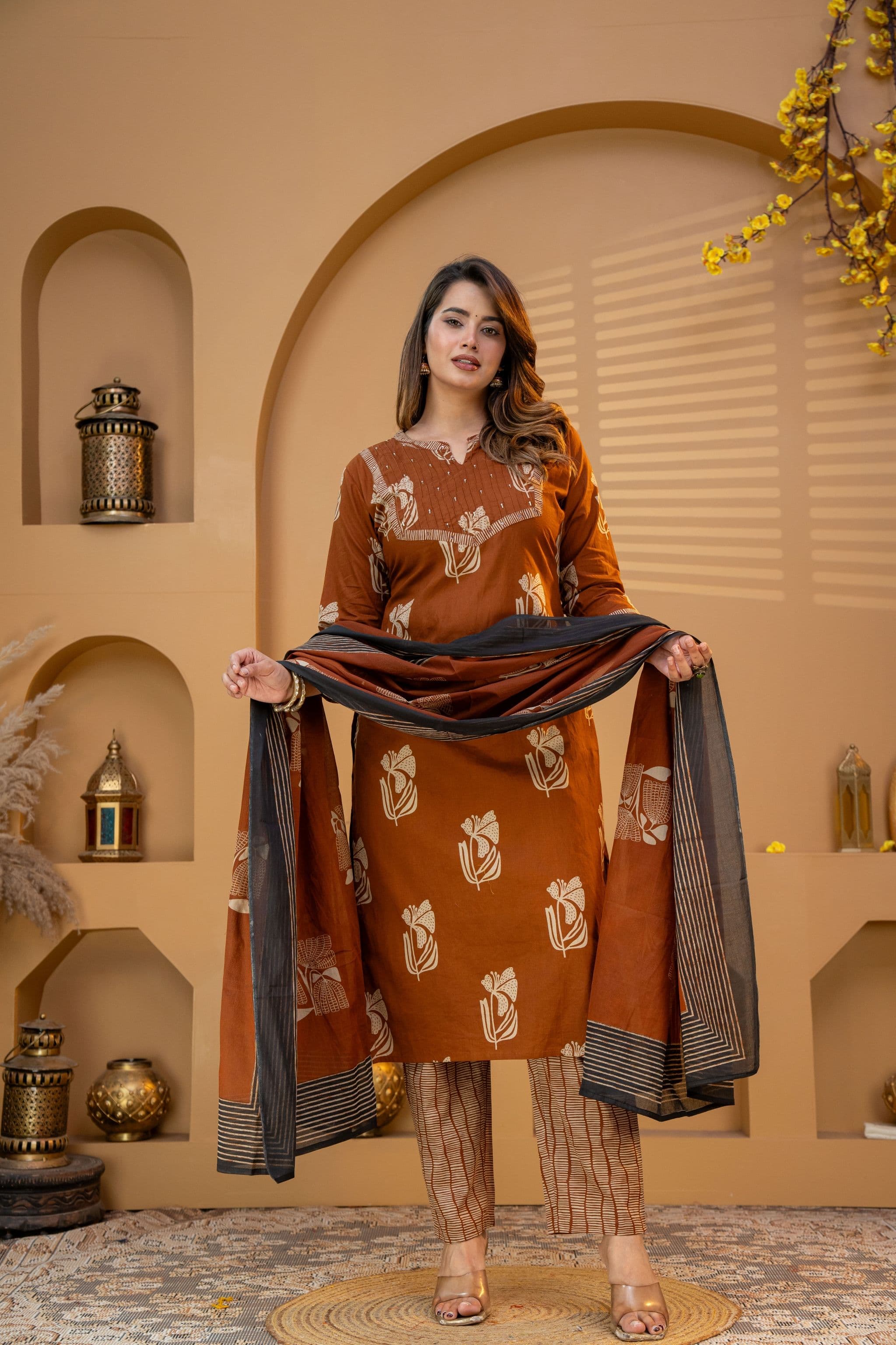 Deep Rust Embroidered three piece set