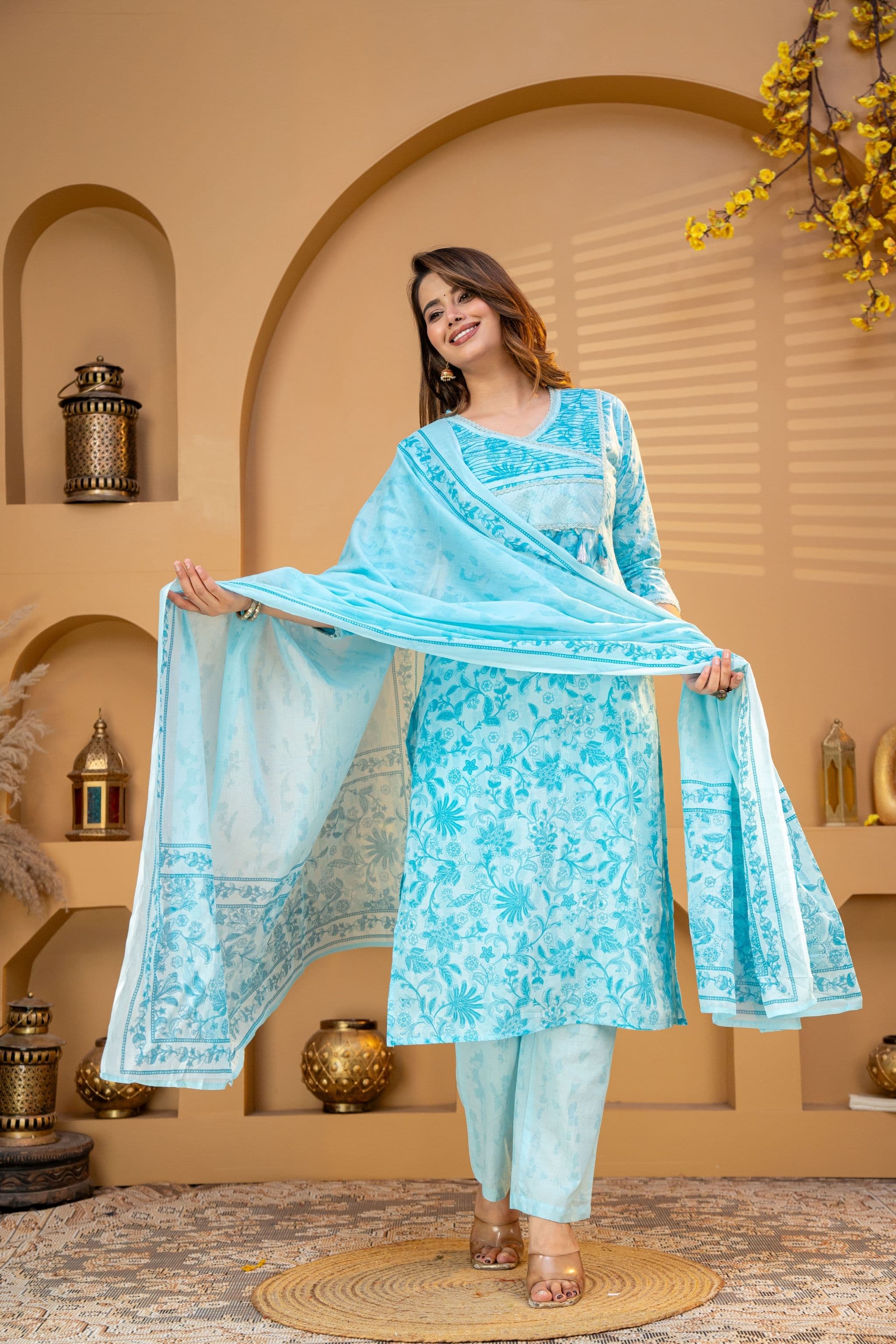 Sky Blue printed three piece set