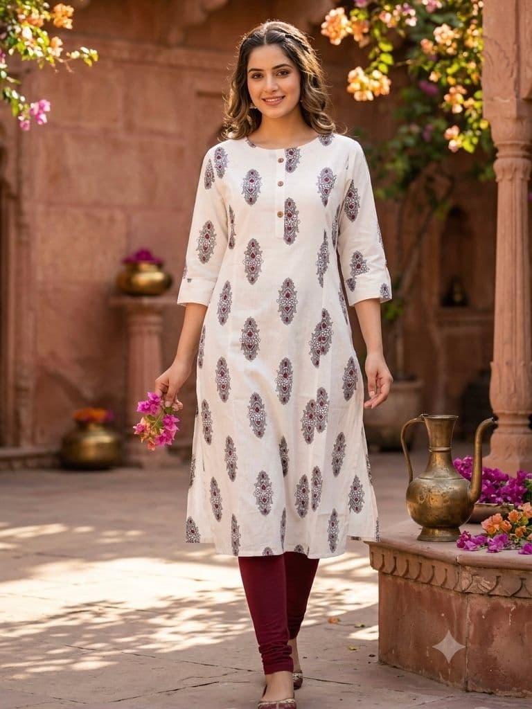 Ornate floral print aline kurti