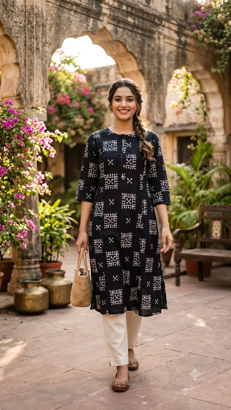 Black Batik Print Aline kurti — Black