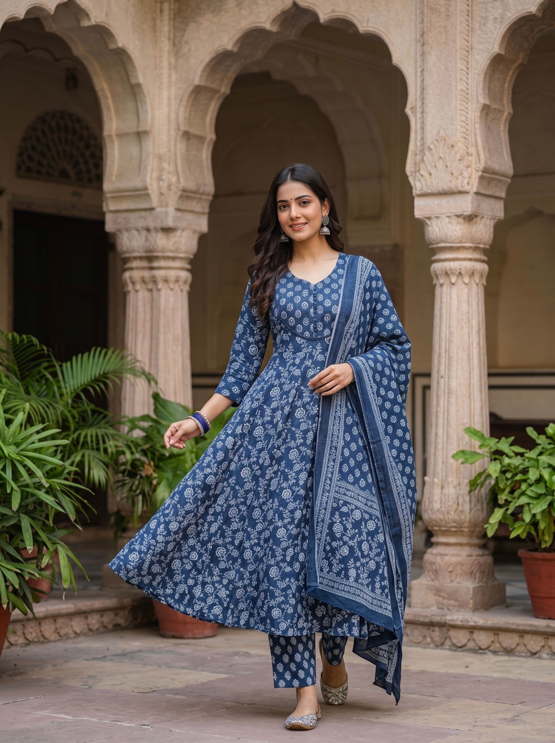 Navy Blue Ghera Three Pc Set